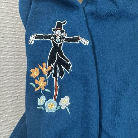Rare Studio Ghibli Howl's Moving Castle Calcifer Embroidered Hoodie Size L Blue - Picture 4 of 7